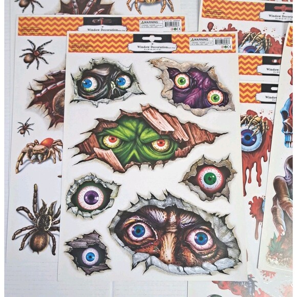 Vtg Lot 10 Halloween Window Clings Bloody Zombie Scary Static Reusable NEW - Picture 2 of 6